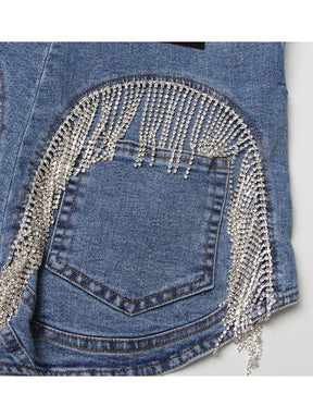 Fashion Women's Chain Tassel Slim Denim Shorts