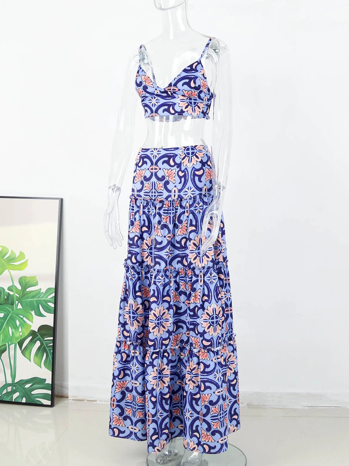 Two-piece Skirt Suit Straps Tube Top Skirt Sweet Printed Bra