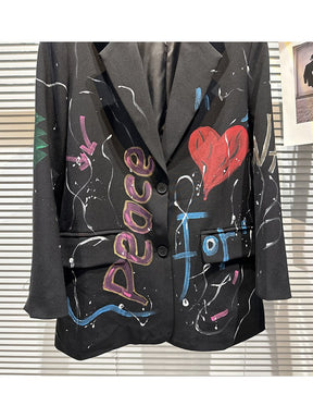 Fashion Designer Jacket Women's Colorful Heart Letter