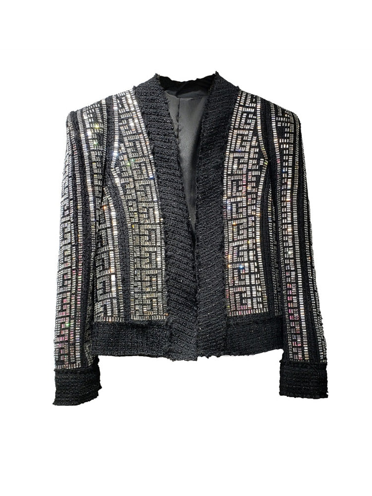 Designer Jacket Women's Stunning Strass Diamonds Beaded Jacket