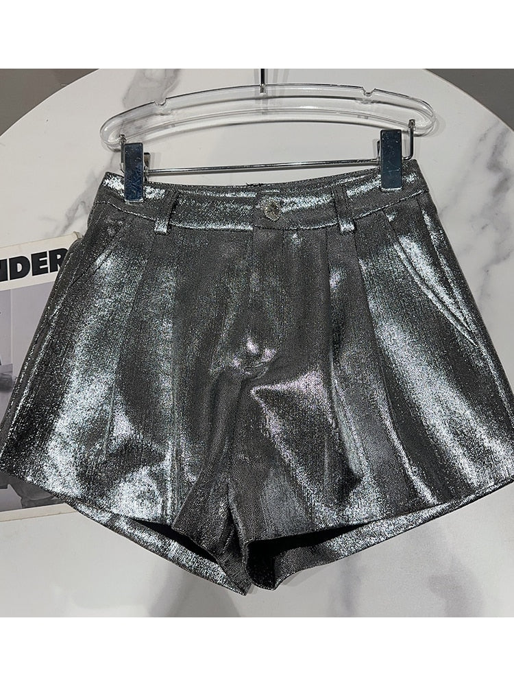 Designer Fashion Women's Metal Glossy Design Straight Shorts