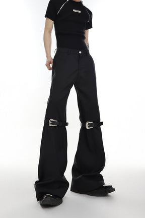 Flare Pant High Waist Belt Spliced Bell-bottoms Solid Color Floor-length Bell-bottom