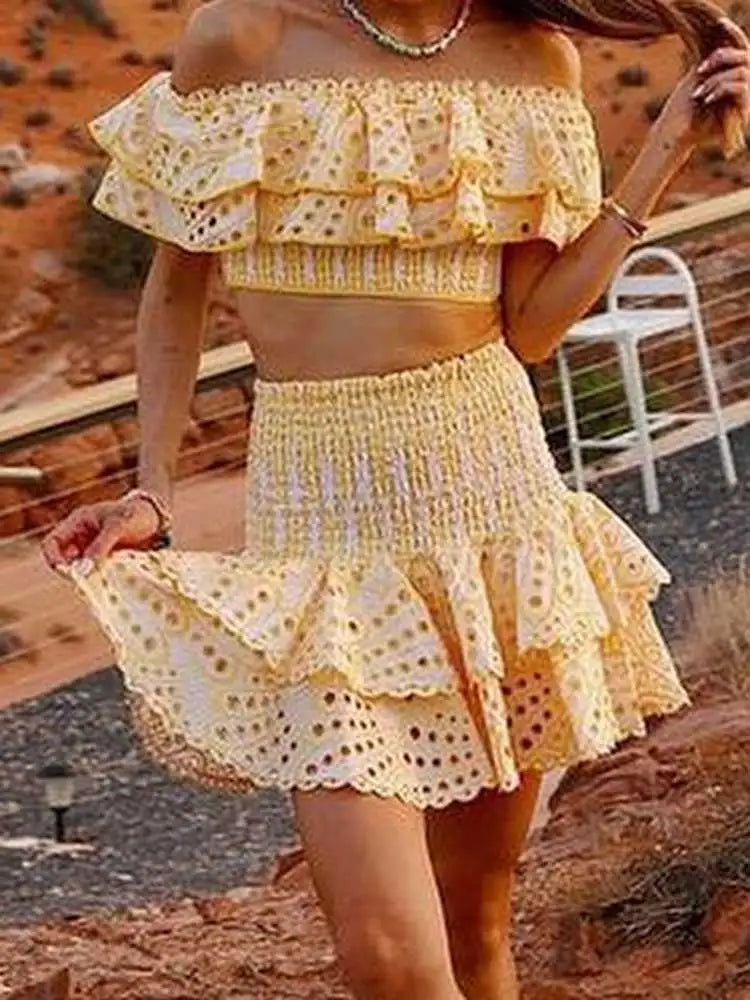 Boho Inspired Cut Out Layered ruffled Sexy Dress For Women Sleeveless summer dress Off Shoulder High