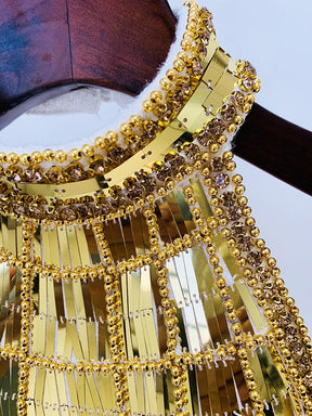 \Designer Tops Women's Stunning Metallic Diamonds Beaded Halter Neck Tweed Camis Tank Tops