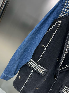 HIGH STREET fashion Women's Beaded Diamond Contrasting Denim Blazer