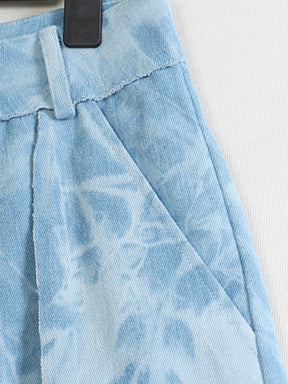 Women Pants High Waist Flash Irregular Tie Dye Print Pockets Wide-leg Floor-length Trousers