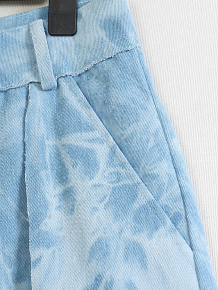 Women Pants High Waist Flash Irregular Tie Dye Print Pockets Wide-leg Floor-length Trousers