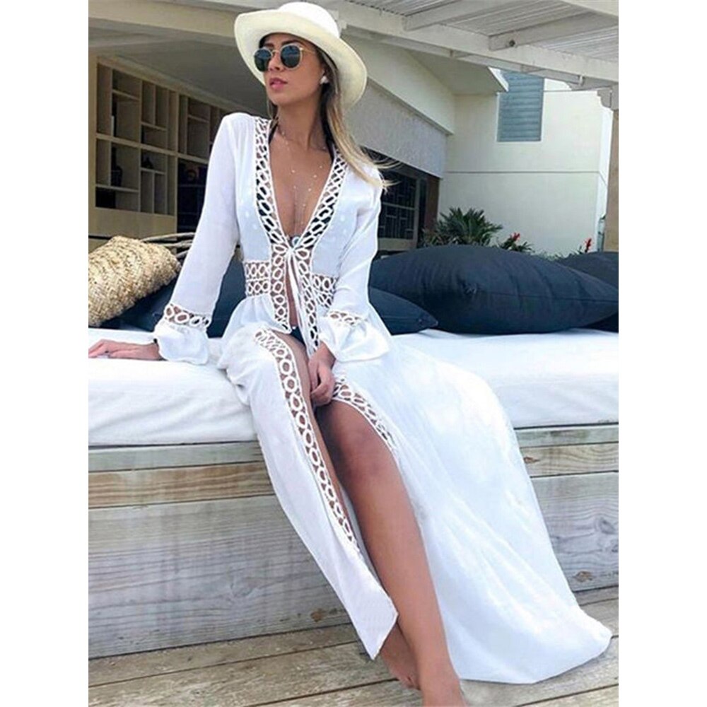 Female Bandage Hollow Bikini Cover-Up Holiday Beachwear White Summer Women Fashion