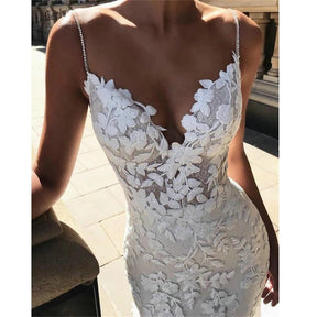 Mermaid Wedding Dresses For Women Lace Applique Lace Backless Sweep Train