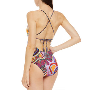 Fashion Print Halter Tie One Piece Swimsuit with Skirt Designer Bathing Suit Holiday Beach Dress Summer Surf Wear