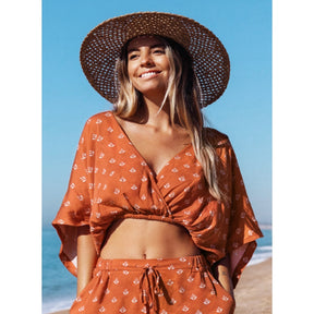 Women Swimwear Beach Wear Orange Cover Ups Vintage Style Sexy Deep V Surf Wear Summer