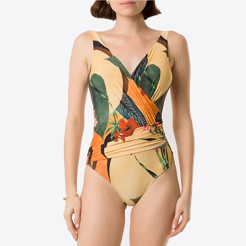 Vintage Women One Piece Swimsuit  Skirt Swimwear Cover Up Female Retro Holiday Beach Dress Summer Surf Wear