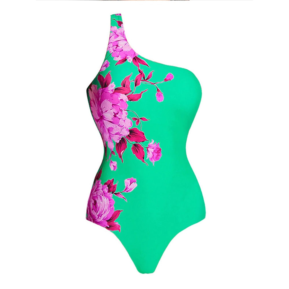 The Shoulder Swimwear Printed Bikini One-piece Swimsuit with Skire Suitable for Vacation Female Swimming Suit Summer Beach Wear
