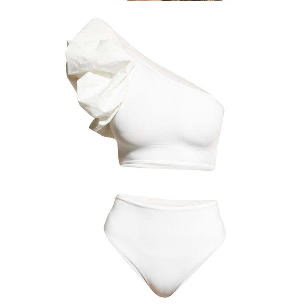 Solid Color Fashion Asymmetrical Split Swimsuit White Holiday Beach Dress Designer Bathing Suit Summer Surf Wear