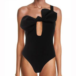 Women Bathing Suit Solid Color The-shoulder Fashion One-piece Swimsuit Summer Beach Wear Sexy Hollow Out Triangle Swimwear 2022