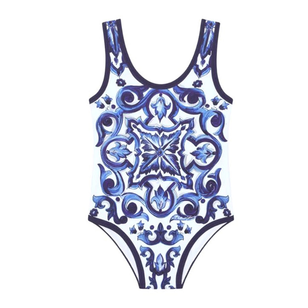 Women One Piece Swimsuit  &amp; Skirt Blue Holiday Beachwear Vintage Swimwear Female Retro Designer Bathing Suit Surf Wear Summer