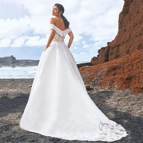 Elegant Sweetheart Off Shoulder Lace Wedding Dresses For Women Short Sleeves Backless A-Line Bridal Gowns Vestidos De Novia