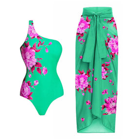 Green One Shoulder Floral Print Swimsuit Set Women String Bathing Suits Swimwear For Girls  Biquini Naranja 2022 Luxury Tie Dye