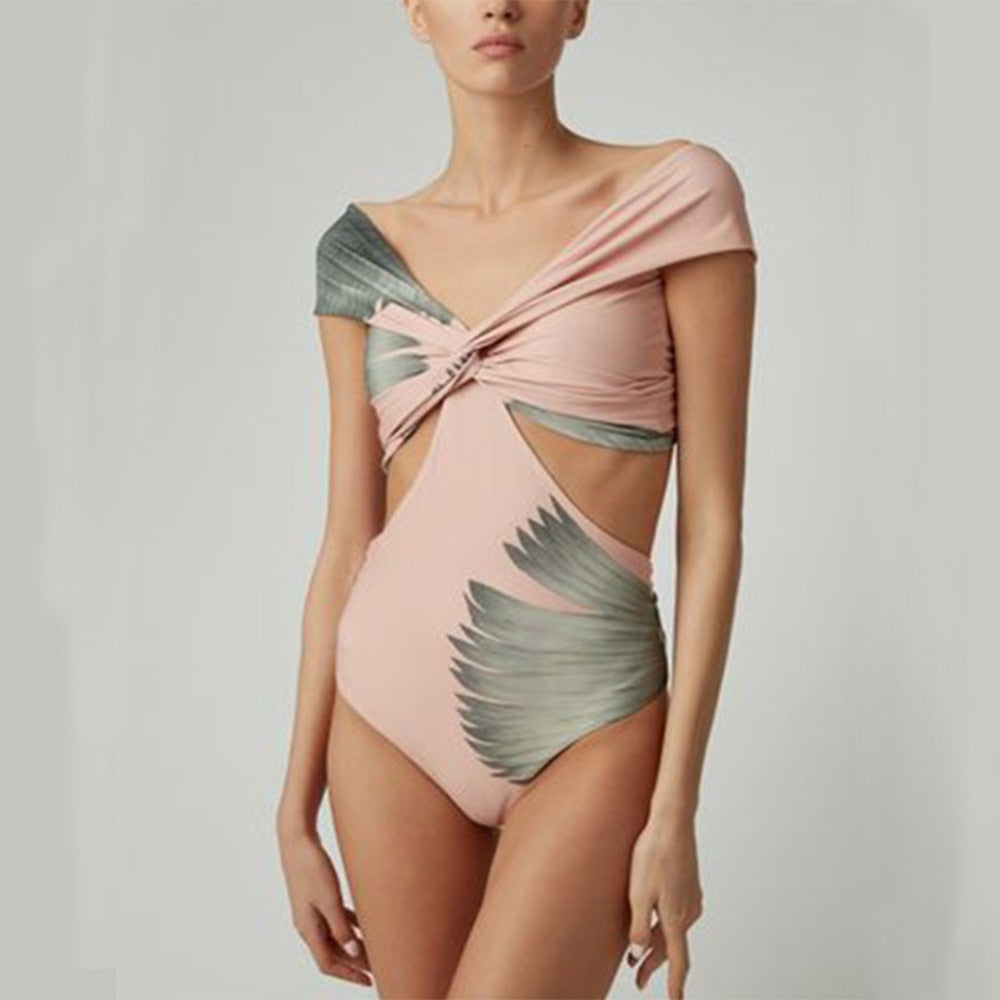 Vintage Women One Piece Swimsuit &amp; Skirt High Cut Cover Up Pink Beachwear Luxury Bikini Designer Bathing Suit Summer Surf Wear