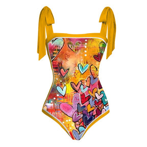 Female Retro Gold Swimsuit &amp; Skirt Holiday Beach Dress Designer Bathing Suit Summer Surf Wear