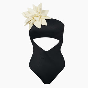 Cutout Flower Embellished One-Piece Swimsuit Holiday Beachwear Surf Wear Summer Beach Solid Push Up 2022 Women Swimwear