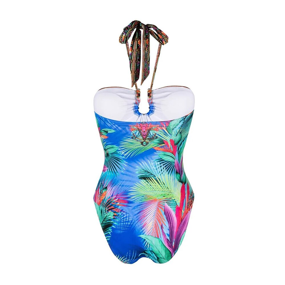 Print Fashion One Piece Swimsuit Skirt Halter Neck Holiday Beach Dress Designer Bathing Suit Summer Surf Wear