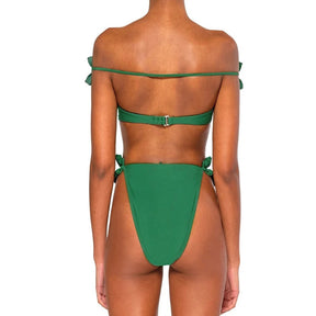 Women Swimsuit 2 Pieces Swimwear Green Retro Halter Neck Holiday Beachwear Backless Surf Wear Vintage Bathing Suit