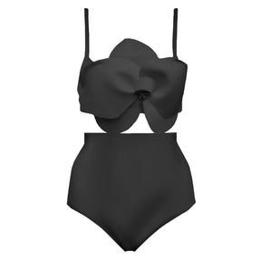 Solid Color Three-Dimensional Flower Bikini Two-Piece High-Waisted Cut Sling Swimsuit Women Fashion Backless Beachwear Push-Ups