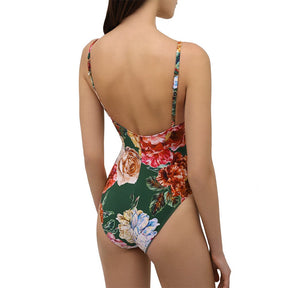 Women Bathing Suit Printed One Piece Swimsuit and Skirt Holiday Beach Dress Push Up Triangle Bikini Set Backless Surf Wear