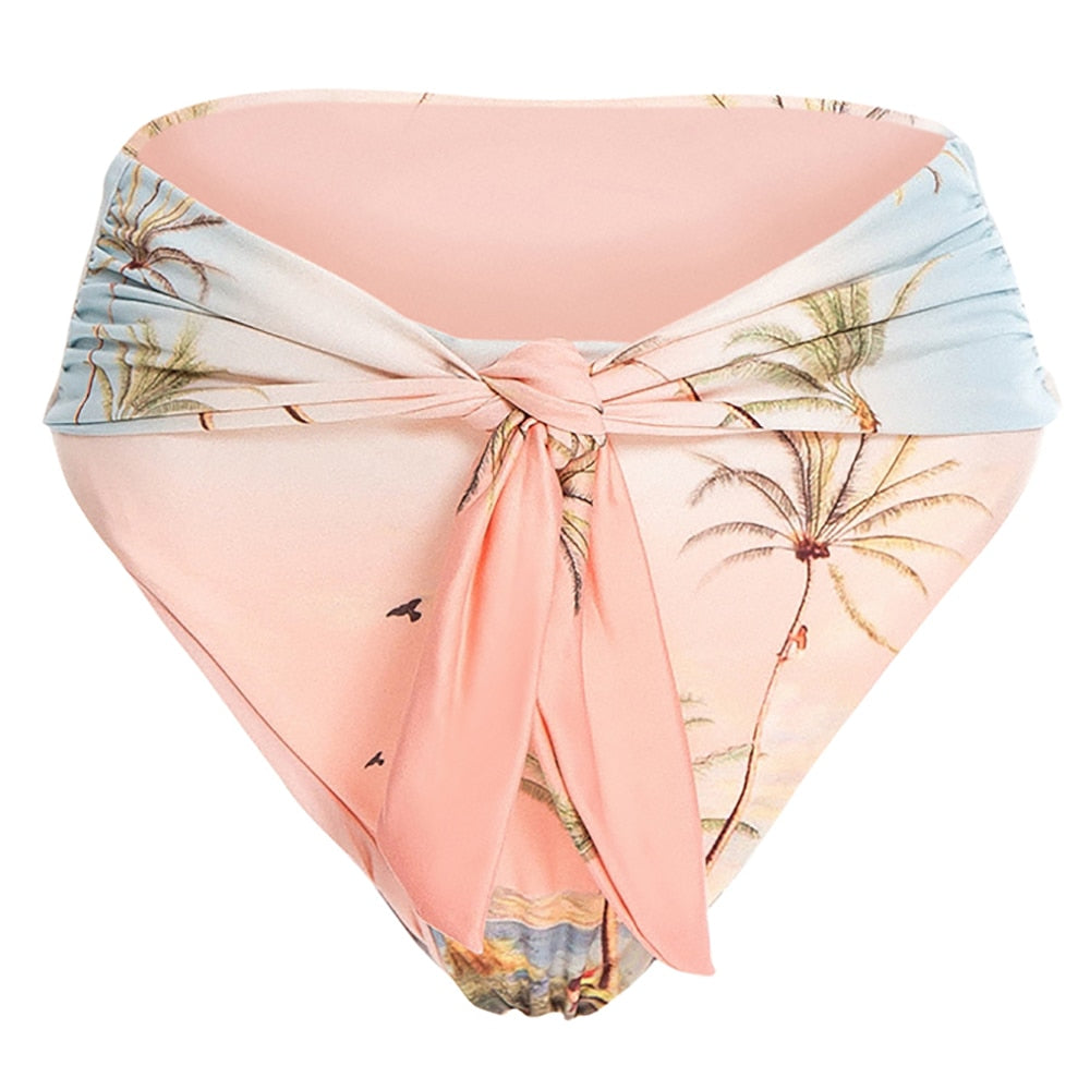 Puff Sleeves Split-joint Bikini Two-piece Swimsuit 2022 Sexy Printed High Waist Swimwear with Skirt Women Bathing Suit Beachwear