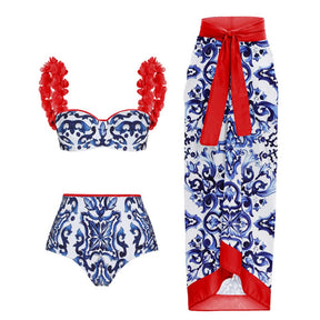 Vintage Women Swimwear One Piece Swimsuit &amp; Skirt Luxury Bikini Backless Beach Dress Designer Bathing Suit Summer Surf Wear