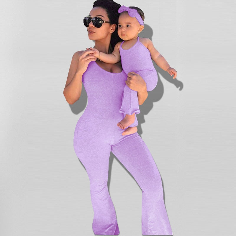 Mommy And Me Jumpsuits Mother Daughter Blue Pants Mom Baby