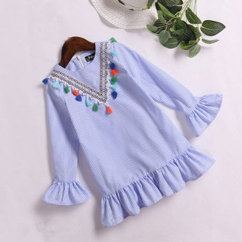 Girl Family Matching Clothes Mom And Daughter Outfits Nine Quarter Stripe Tassel Mini  Mother And Daughter Dress