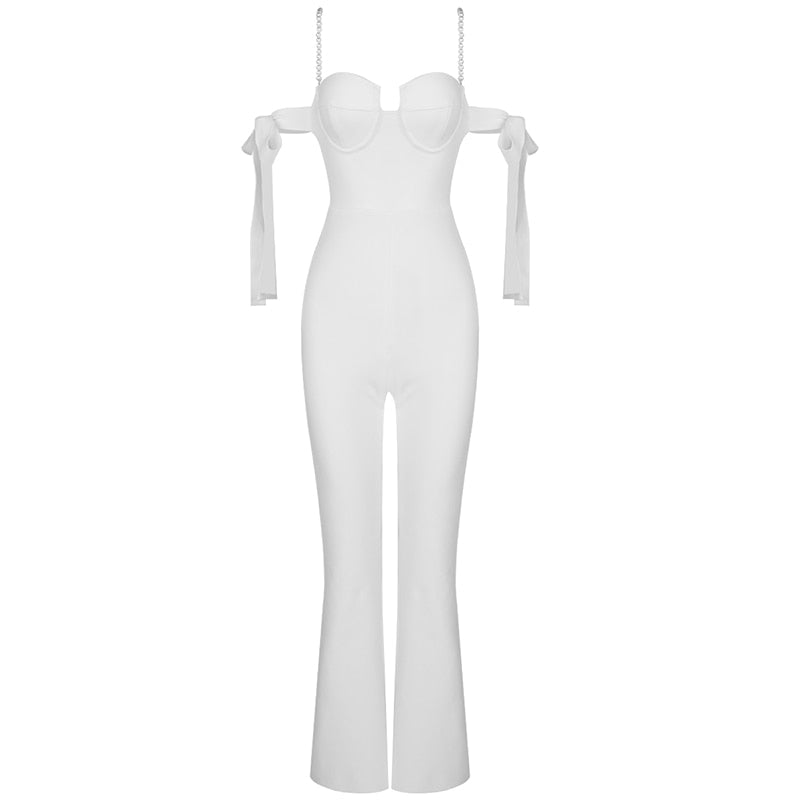 Jumpsuit Sexy Spaghetti Strap Off The Shoulder Lac-up Design Celebrity Party Bandage Rompers