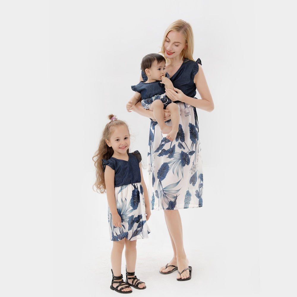Mother Daughter Matching Dresses Family Look Mommy and Me Clothes Outfits Mom Mum &amp; Baby Women Girls Dress