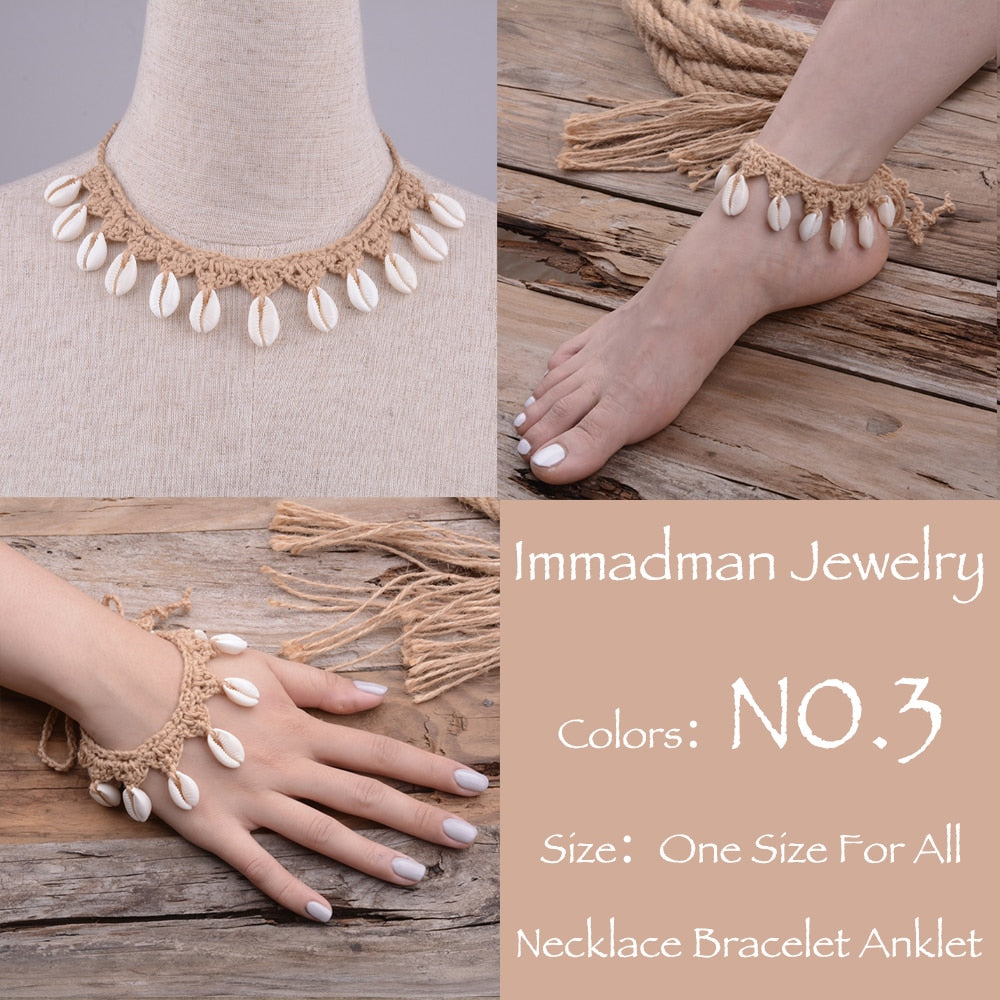 Wedding Shell Crochet Wedding Barefoot Sandals Nude Shoes Foot Jewelry Necklace Bracelet Victorian Lace Bridal Beach Accessories