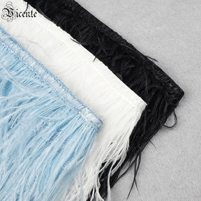 Chic Elegant real Feather Design Sexy Strapless Sleeveless Celebrity Party Club Bandage Crop Tops