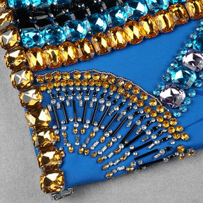 Chic Luxury Crystals Embellished Leaves Print Design Celebrity Party Bandage Mini Slip Dress