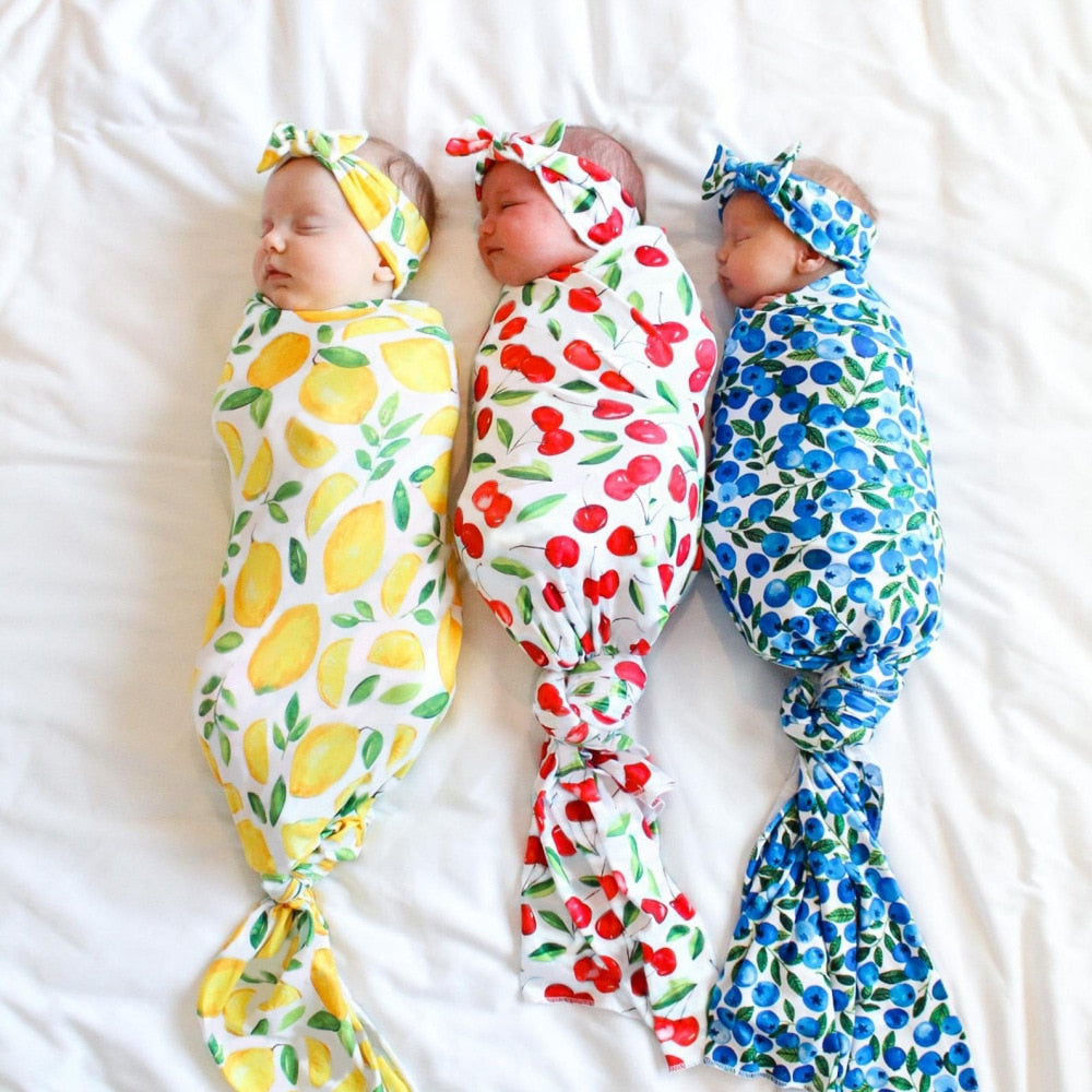 Newborn Baby Turban Cotton Beanie 0-6M Infant Baby Swaddle Blanket Boy Girl Fruit Baby Wrap headbands