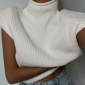 Winter Women Knitted Knit Sweaters Solid Casual Turtleneck Pullover Basic Short Jumper  Tank Top Sweater