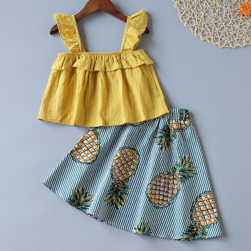 Top+Fruit Pattern Skirt 2Pcs Vacation Style Children