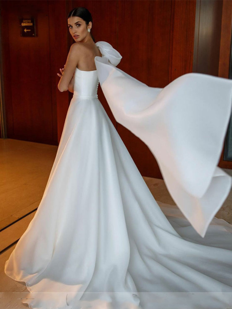 One Shoulder Organza Wedding Dress For Women Custom Made Robe De Mariee  Elegant A Line Bridal Dresses Newest Wedding