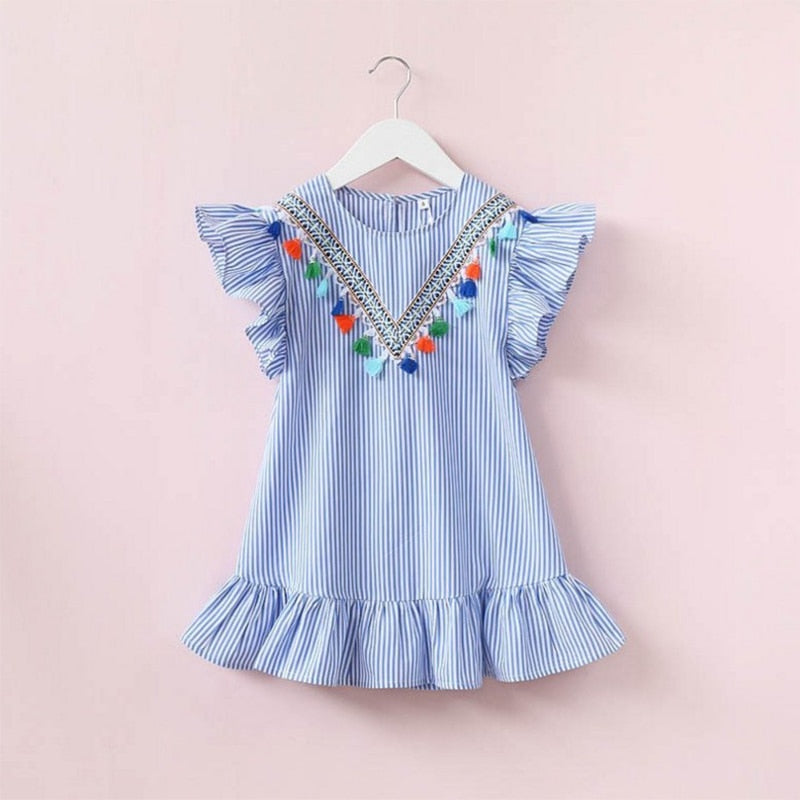 Girl Family Matching Clothes Mom And Daughter Outfits Nine Quarter Stripe Tassel Mini  Mother And Daughter Dress