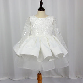 Flower Girl Bridesmaid Dresses Long Sleeve Sequins Elegant Wedding Party Dress For Girls Baby Puffy Prom Gown Children Clothes