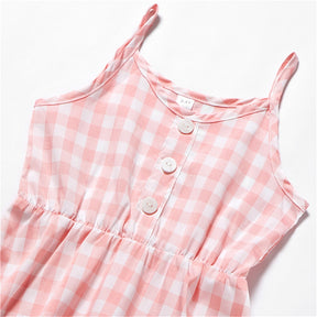 Mother daughter Dresses Fashion Pink Plaid Button Sweet Sling Dress For Mommy and me Baby Family matching clothes