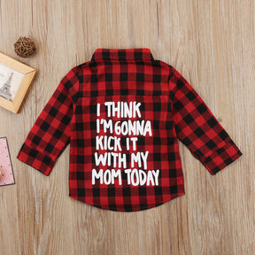 Toddler Kids Baby Boy Girl Plaid Letter Turn Down Collar Long Sleeve Cotton Tops Shirt  Clothes