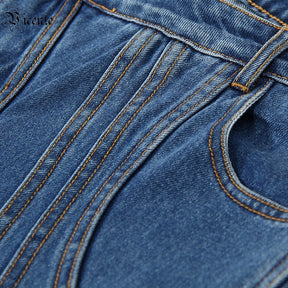 Flared Trousers Jeans For Women Fashion Asymmetrical Multi-line Split Seam Structure Original Tailoring Design