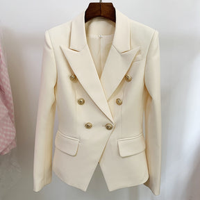 Women Blazers New Formal Female Jacket Classic Gold Double Breasted Button White Black Blazer Women High Quality