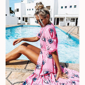 Blue Eyes Bikini Beach Cover up Tunics for Beach Long Kaftan Bikini Cover up Robe de Plage Sarong Beach Swimsuit cover-ups