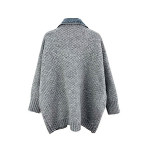 Loose Fit Knitting Denim Stitch Big Size Jacket New Lapel Long Sleeve Women Coat Fashion Tide Autumn Winter 2021